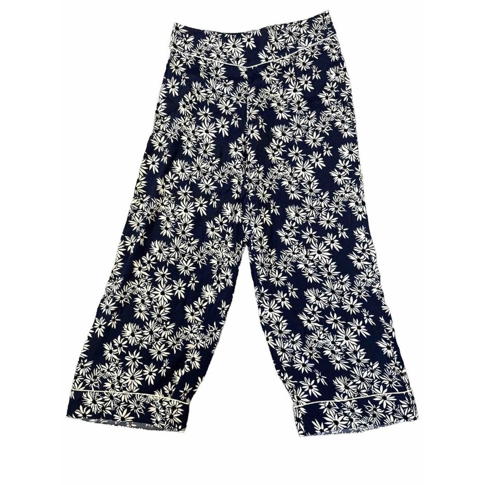 Rixo Pajama Womens Navy Blue White Floral Wide Leg Pants Asia Kimono London